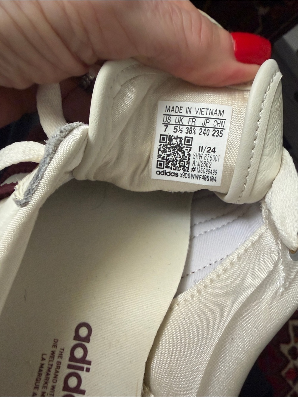 White Leather Sneakers with Burgundy Stripes - Picture 6 of 6